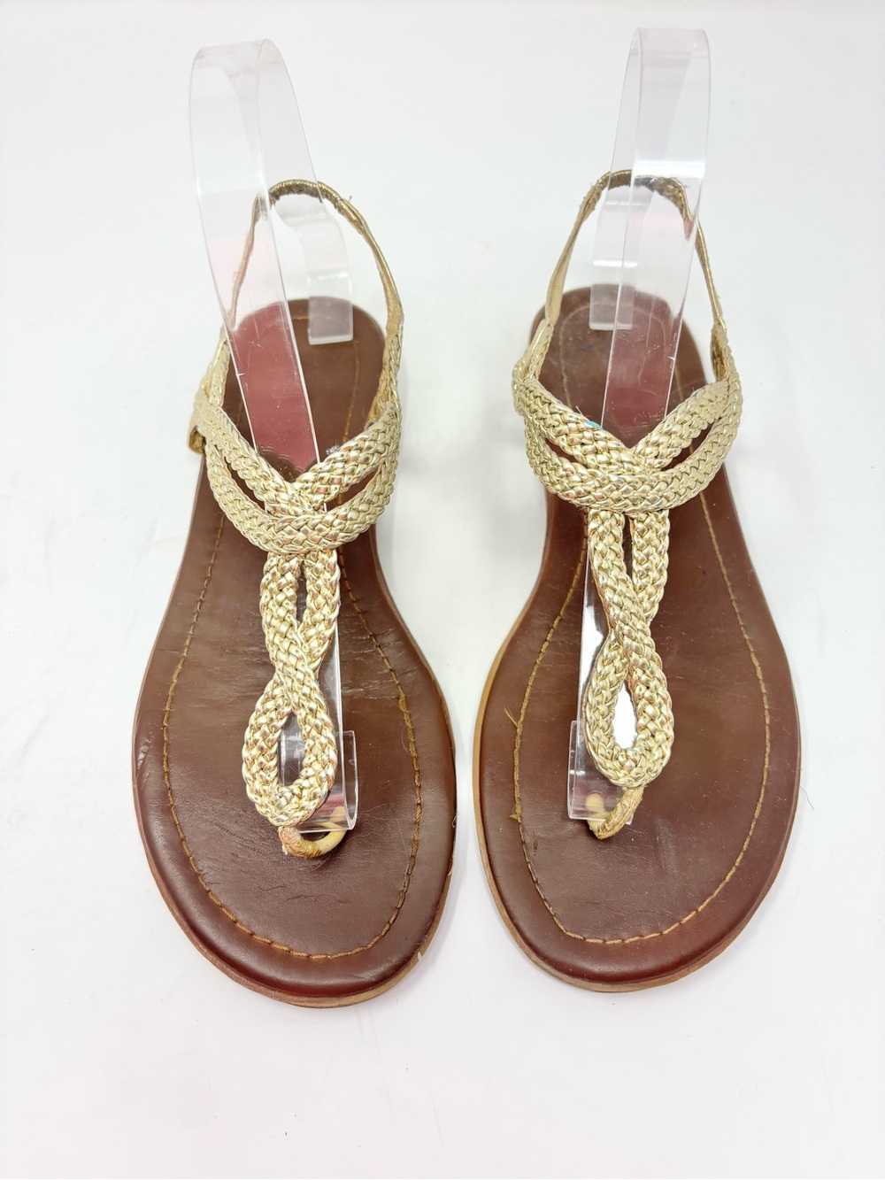 Aldo Gold Braided T-Strap Sandals - Women 39